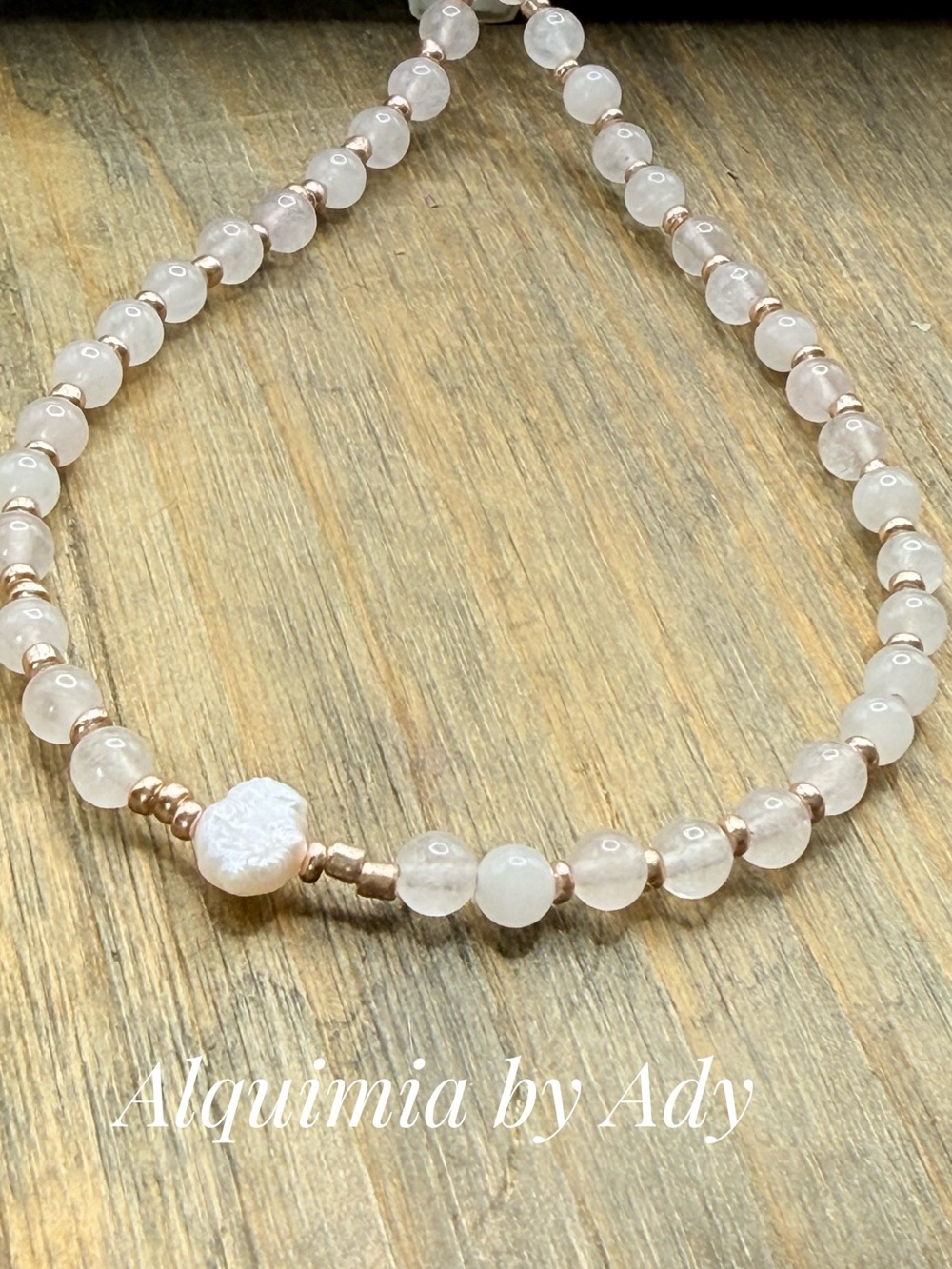Alquimia Delicate Rose Quartz and Pearl Necklace